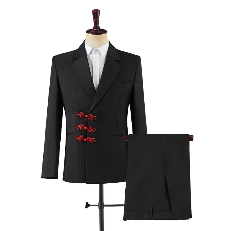 

Formal Men Suits with Chinese Buttons Custom Made Wedding Groom Tuxedo for Celebrity Party 2 Pcs Prom Fashion Costume 2025