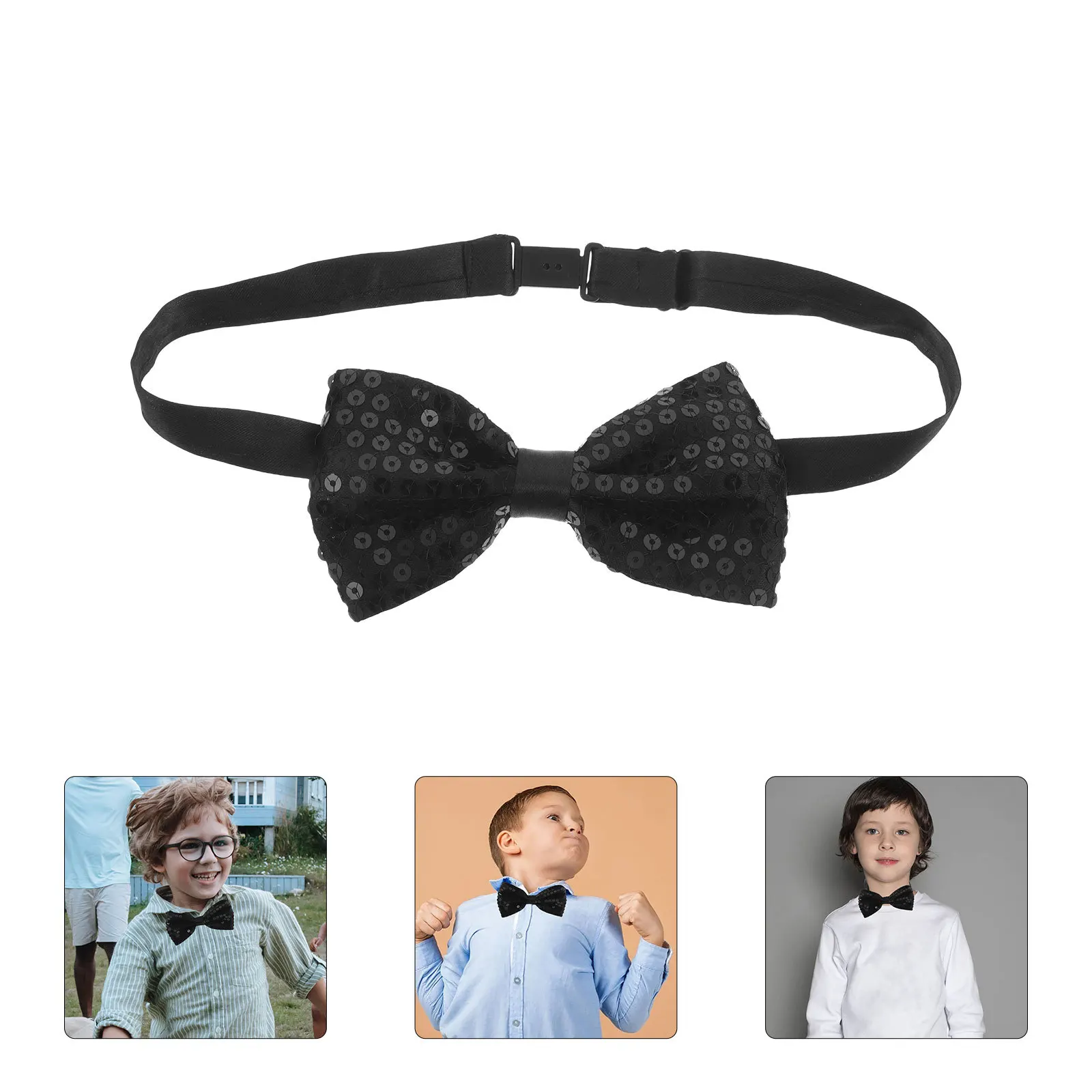 

5Pcs Adjustable Length Sequin Bowtie Dazzling Shiny Pretied for Kids Stage Performance Graduation Photos Party Wedding Banquet