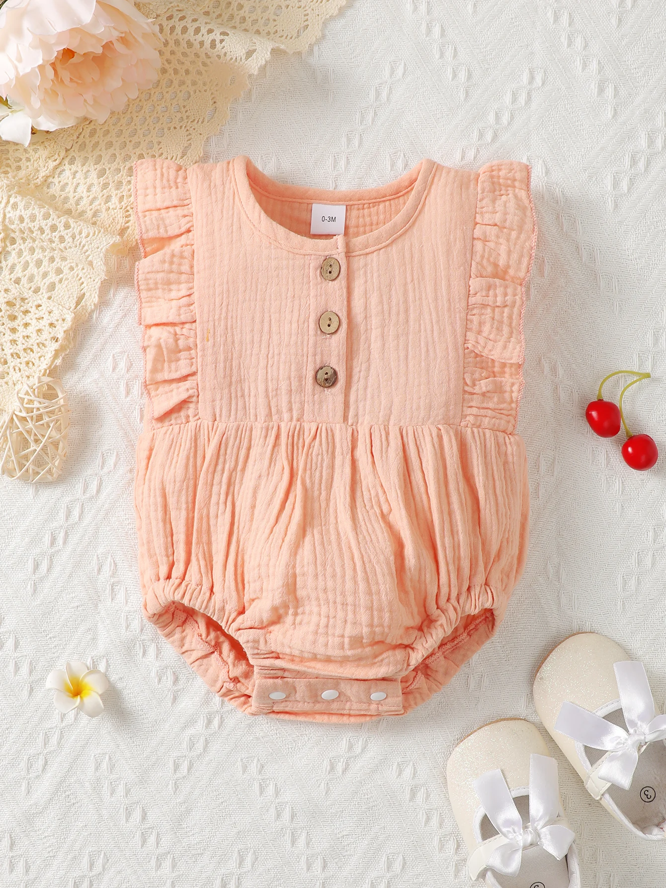 Cute Lace Button Pink Triangle Romper Summer Style