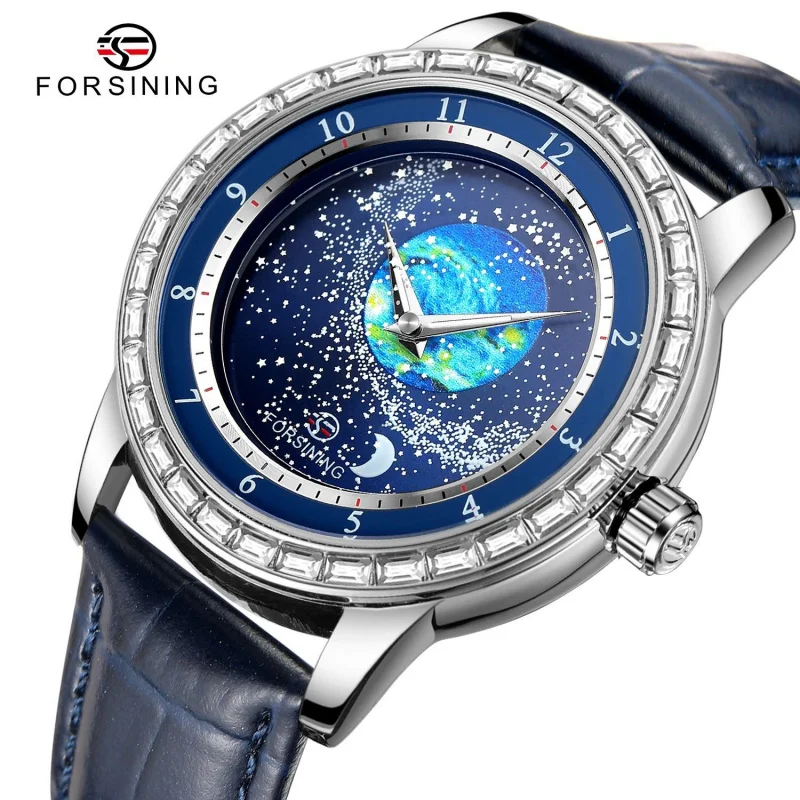 Free Shipping OUTLETSNew forsining European and American Style Men's Fashion Casual Rotating Starry Sky Mechanical Wa