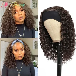 Peluca con diadema de X-TRESS para mujeres negras, Pelo Rizado sintético, marrón oscuro, 20 pulgadas, sin pegamento, hecha a máquina