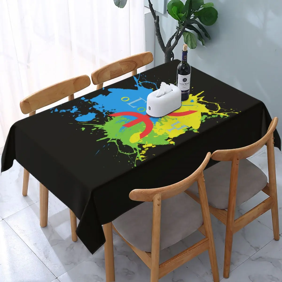 Amazigh Flag Splash Art Design Tablecloth Rectangular Fitted Waterproof Berber Proud Tifinagh Table Cloth Cover for Banquet