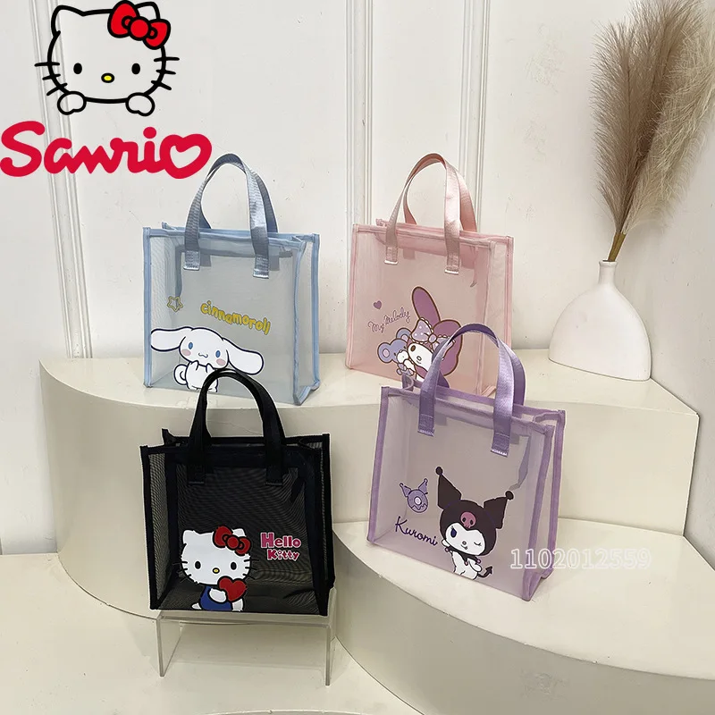 

Sanrio's New Portable Transparent Cosmetic Bag Fashionable Mesh Hollow Cosmetic Bag Large-capacity Travel Storage Wash Bag