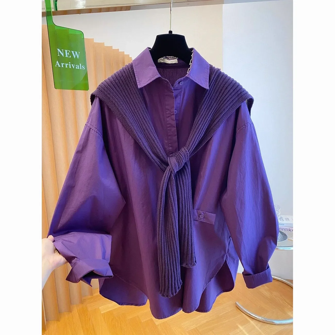 

Осень 2022, новая корейская мода, однотонная блузка с отложным воротником и длинными рукавами на пуговицах, женский универсальный свободный костюм из двух предметов