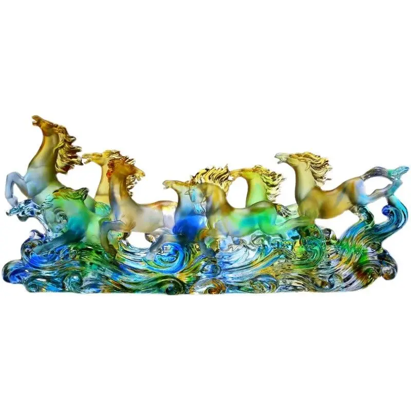 

Glazed handicrafts Xiongfeng horse ornament opening gift living room attracting wealth light luxury high-end