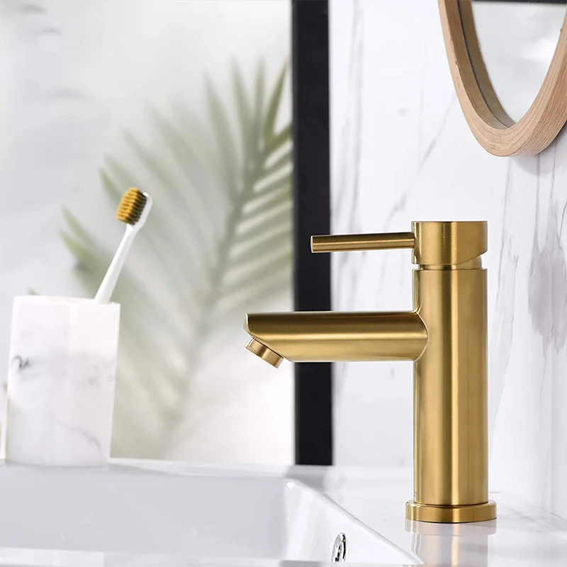 

Bathroom Faucet Stainl Bathroom Basin Faucet Cold And Hot Water Mixer Sink Tap Single Handle Deck Mounted Brushed Gold Tap