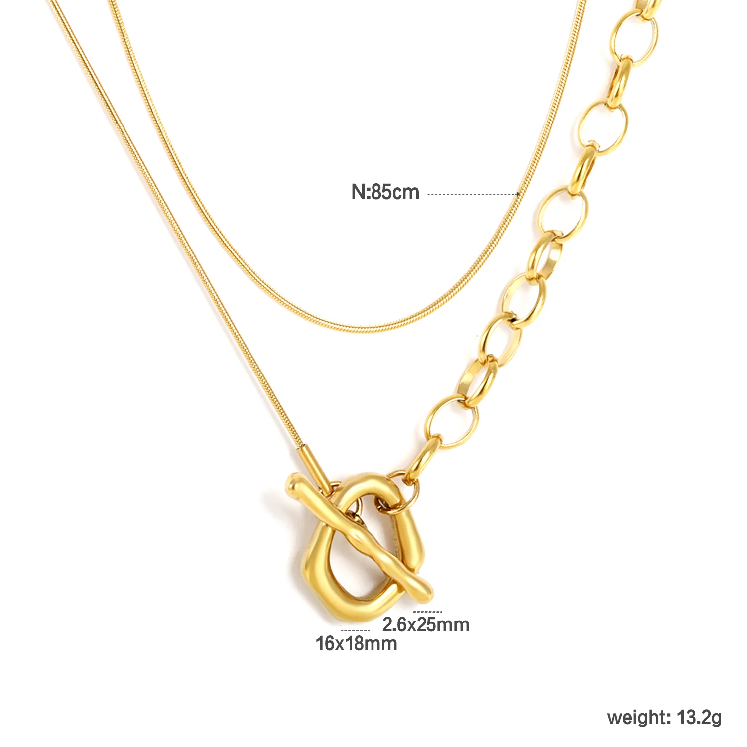 18K Gold Plated Adjustable 316L Stainless Steel Necklace Minimalist Lariat Pendant Elegant Office Daily Wear Jewelry For Women