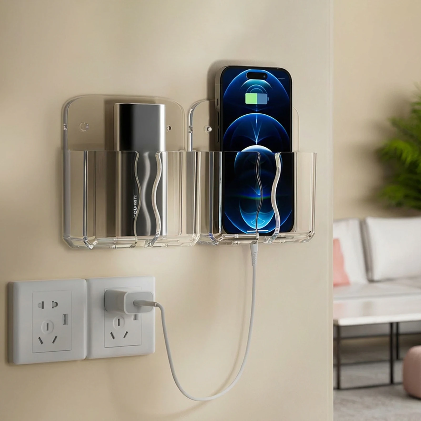 Phone Charging Holder Versatile Bedroom Wall Mount Organizer for Students Dormitory Space Saving ABS Plastic Stand Durable