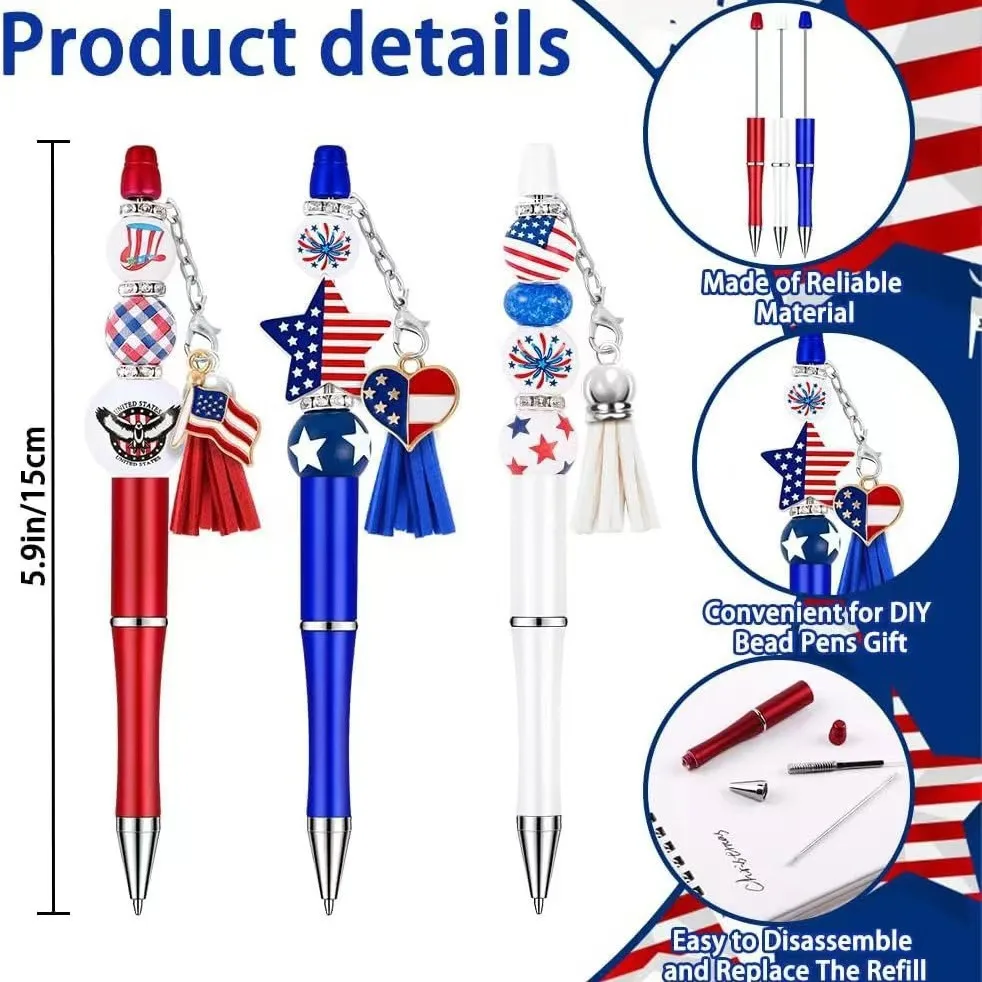 Beadable Bead Pen Kits, Canetas Esferográficas Incluídas e Variedades de Contas, Material DIY, Caneta Frisada Fazendo Kits, 12Pcs