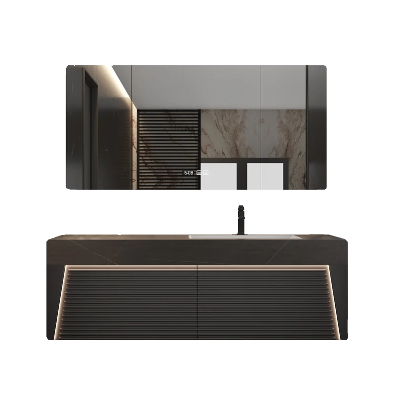 

Modern simple bathroom cabinet combination rock slab seamless ceramic integrated basin wash basin washstand bathroom cabinet