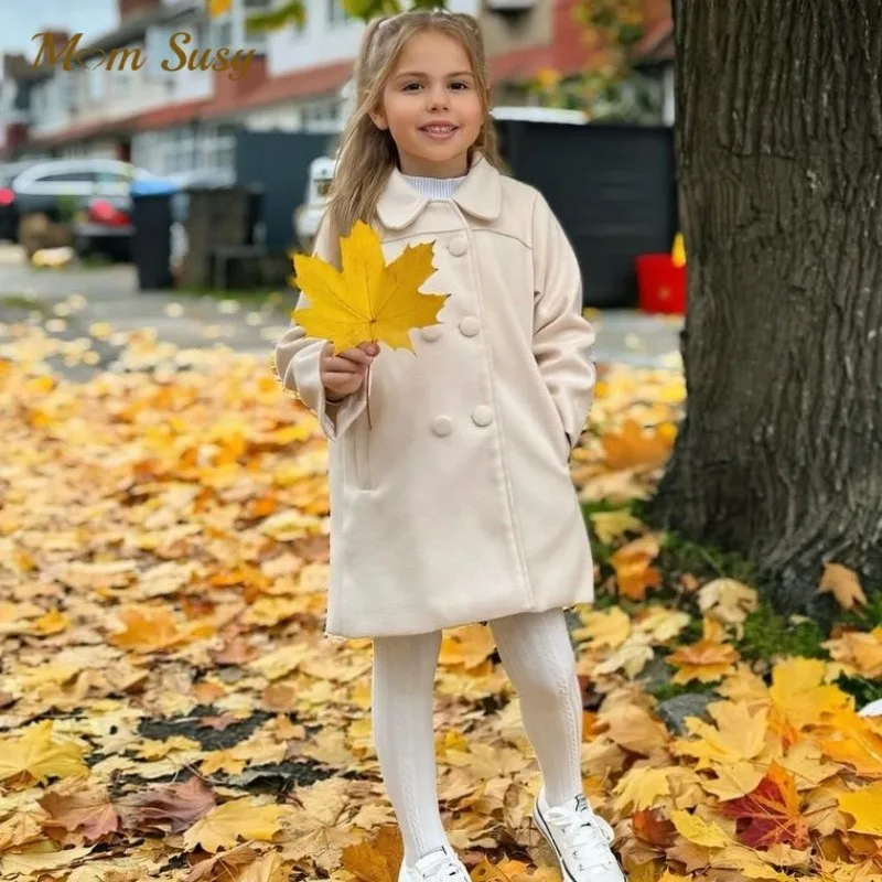 

Baby Girls Woolen Jacket Long Double Breasted Infant Toddle Lapelled Coat Spring Autumn Winter Baby Outwear Clothes 1-10Y