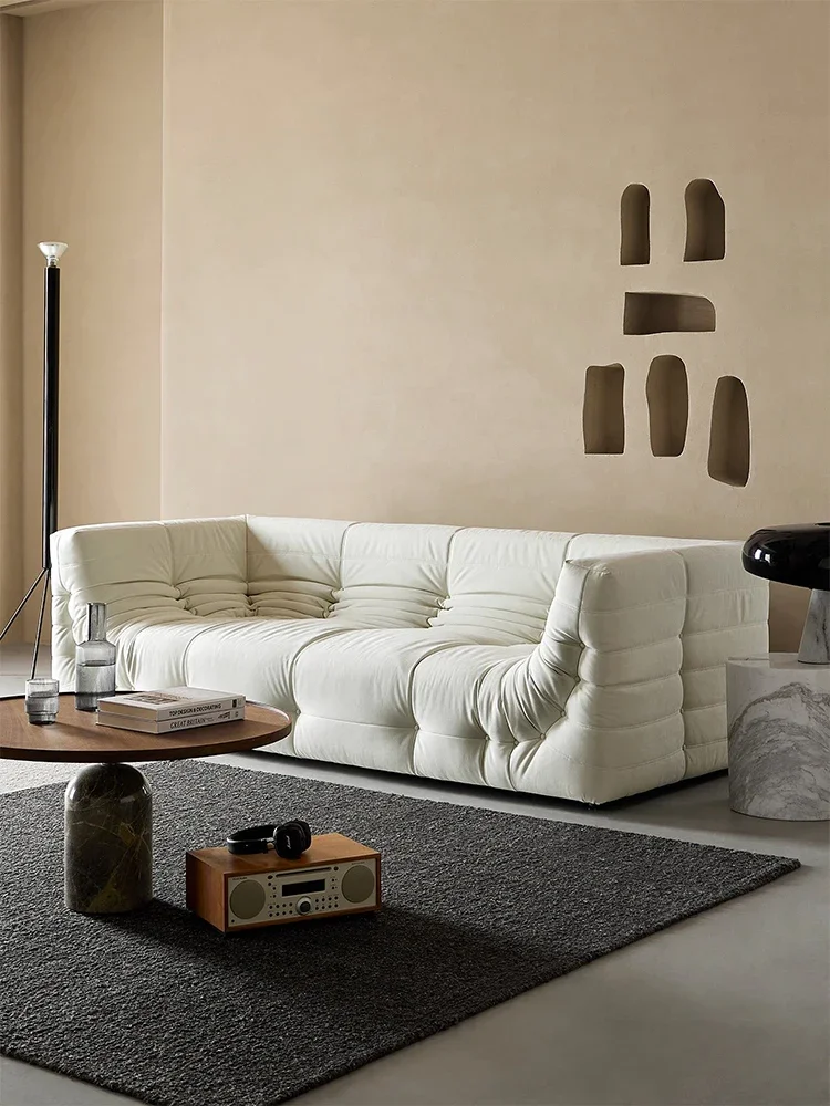 Nordic Simple Caterpillar Cloth Sofa, Silent Style, Straight Row, Three-Seat Cream Style Living Room