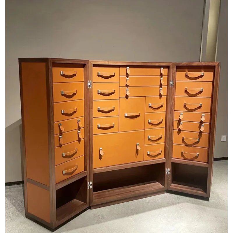 Jewelry Cabinet Italian-Style Light Luxury Leather Watch Storage Cabinet Home Villa Mansion High-End Necklace Jewelry Cabinet