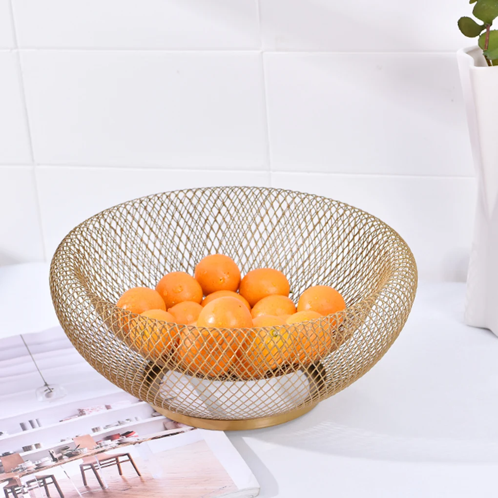 

Double Wall Mesh Decorative Fruit Basket Metal Mesh Snack Bowl Centerpiece Kitchen Holder - Gold