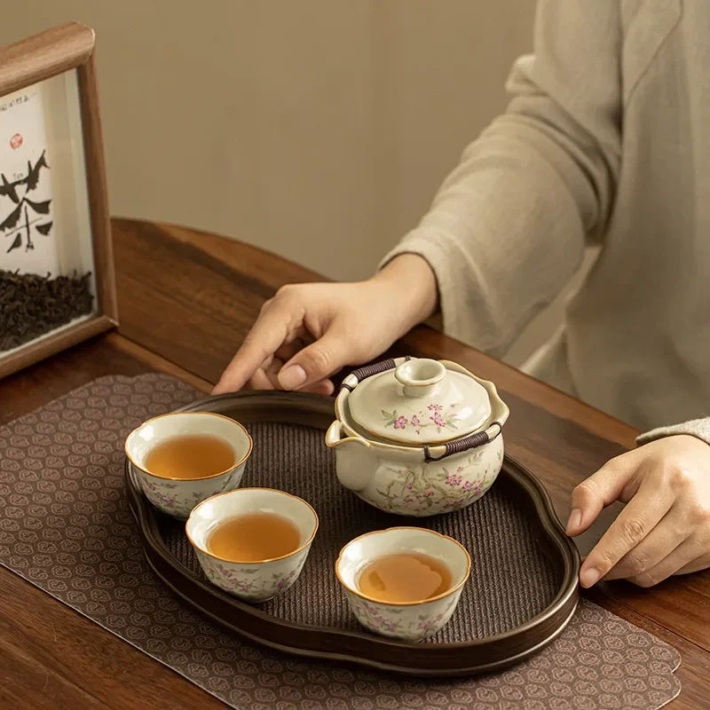 Dehua Ceramic Kung Fu Tea Set Ru Kiln Style Handheld Teapot Master Cup Guest Cups Home Office Drinking Ware Gift Ru Kiln
