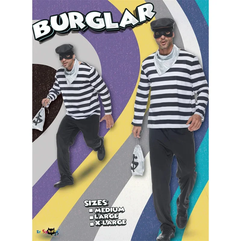 RT01 رجل لص زي هالوين الكبار مضحك السارق تأثيري الدعاوى كرنفال عيد الفصح بوريم فستان بتصميم حالم Gf1