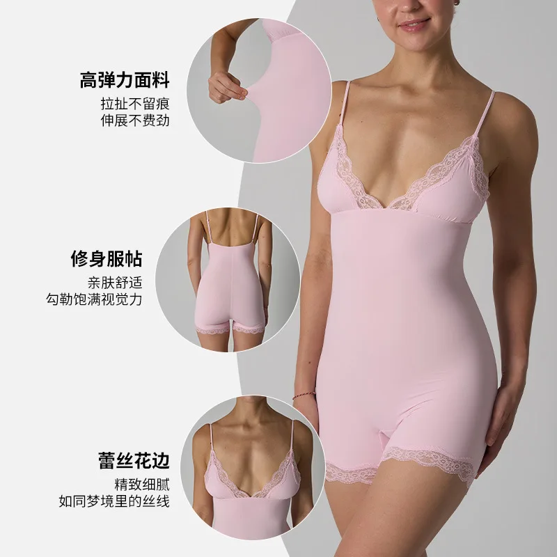 Body de una pieza triangular de encaje para mujer, ropa moldeadora de sensación desnuda, mono con tirantes finos, mono de ajuste cómodo, ropa de descanso