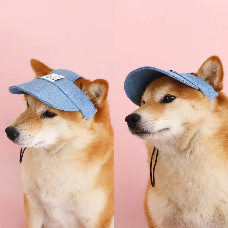 Dog Hat with Ear Holes Adjustable Denim Dog Sun Protection Hat Outdoor Baseball Cap for Dogs Small Medium Large Pet Accessories - view 2