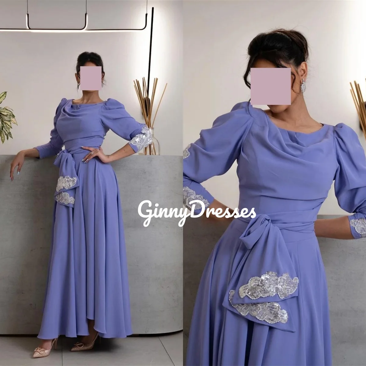 Hochzeits-Partykleid, individuell anpassbar, lange Ärmel, U-Ausschnitt, elegante Kleider für Frauen, A-Linie, Blumen, bodenlange Kleider für den Abschlussball