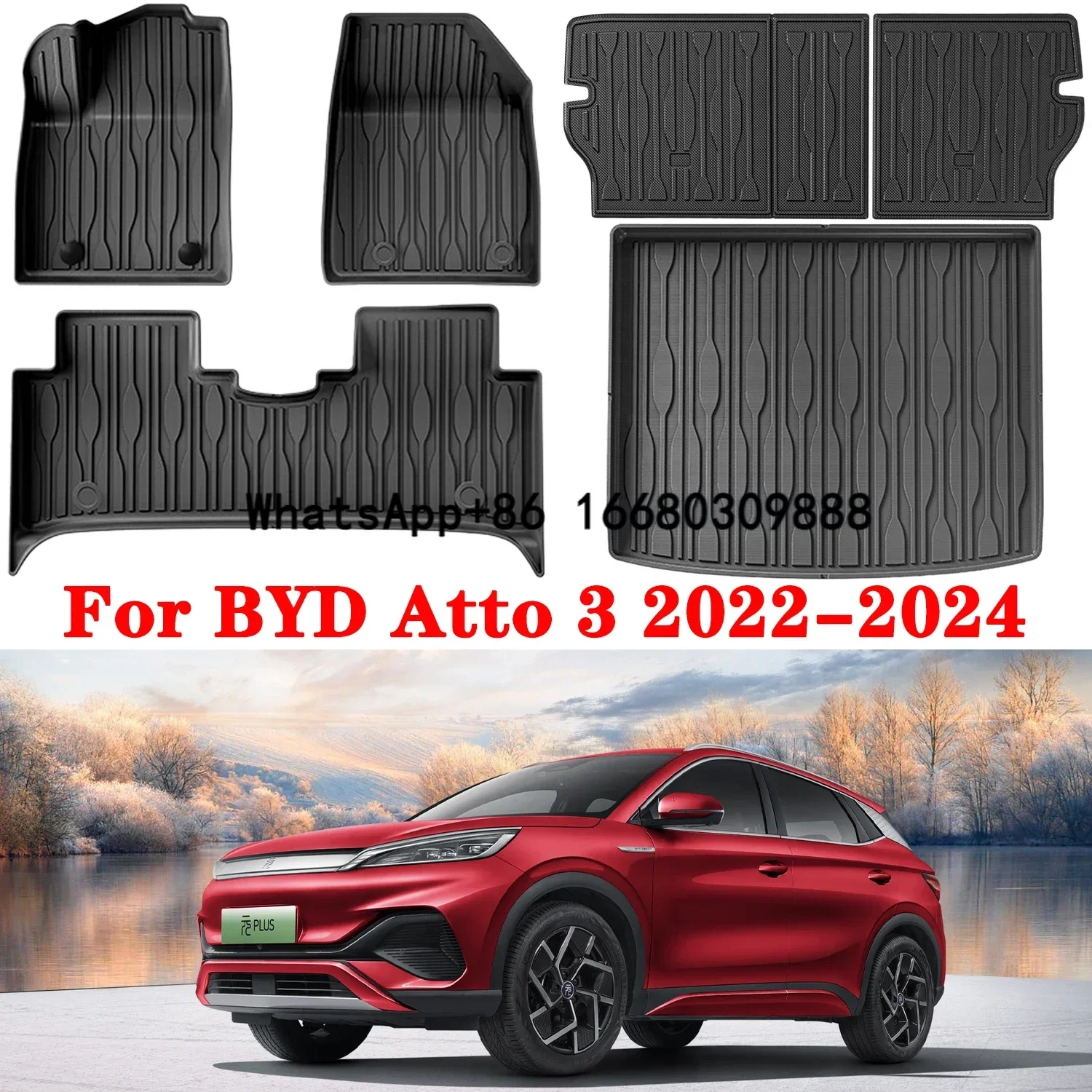 

For BYD Atto 3 / YUAN PLUS 2022-2024 TPE Floor Mats and Cargo Liner, All Weather Floor Liners Trunk Mat TPE Heavy Duty Pad