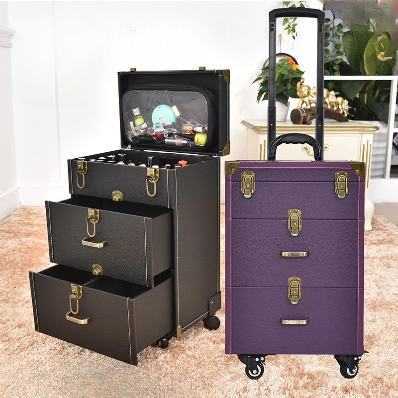 Trolley per manicure Valigia professionale Borsa per cosmetici da donna Trolley Custodia per trucco per truccatore Cassetta degli attrezzi con ruote