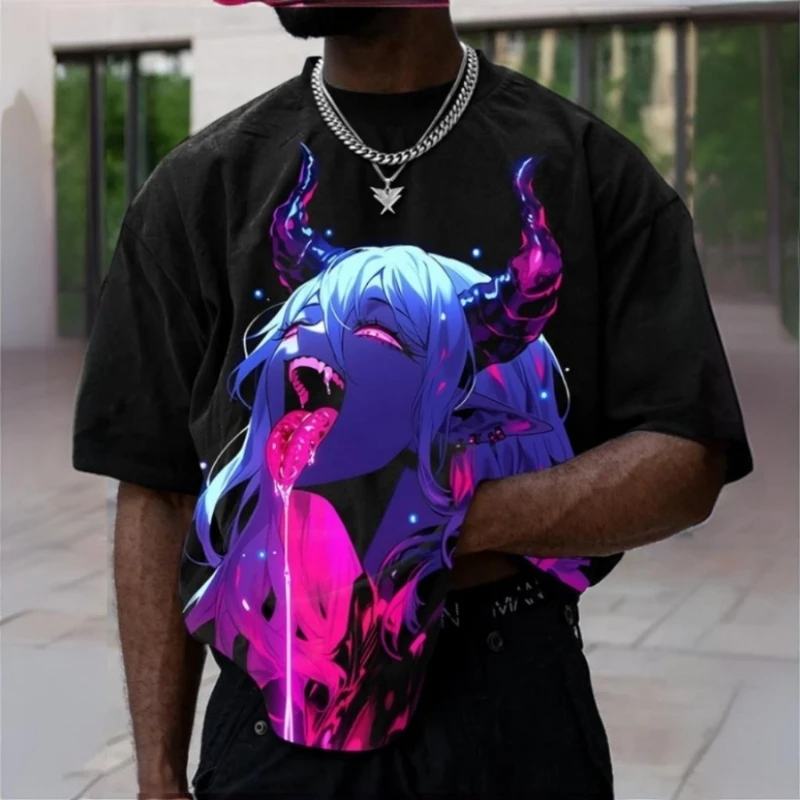 2024 Men's T-Shirt 3d Animation Character Print Short Sleeve Tee For Men Fashion Street Man Clothing Loose Oversized T-Shirt Top