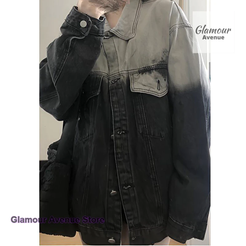 American retro denim jacket women's autumn and winter new fashion design sense of covering meat and slimming gradient jacket top