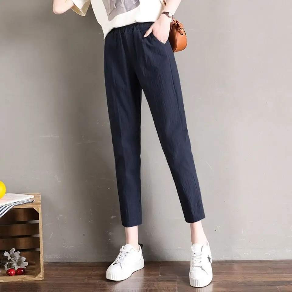 

Cotton And Linen 2024 Summer High Waisted Thin Cropped Pants For Women's Loose And Versatile Fashion Casual Small Leg Pants