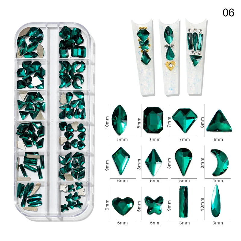 Diamantes de imitación AB para decoración de uñas, cristal de varias formas para manualidades, mezcla de 12 estilos, cristales planos, Gema 3D, 120 piezas