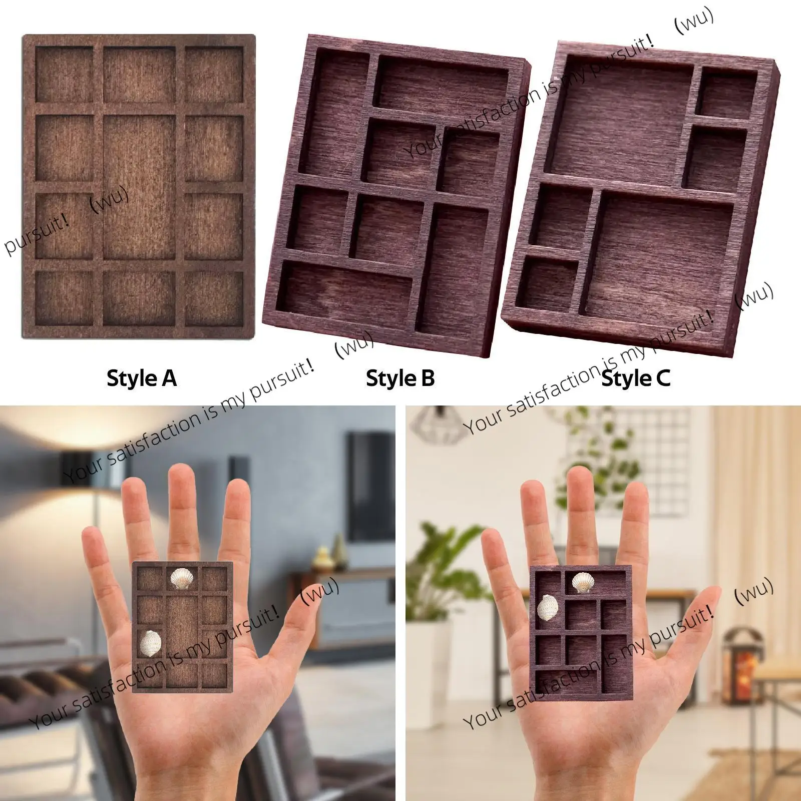 Miniature Trinket Shelf Mini Organization Multi Compartments Home Decoration Storage Wooden Thick Portable Jewelry Holder