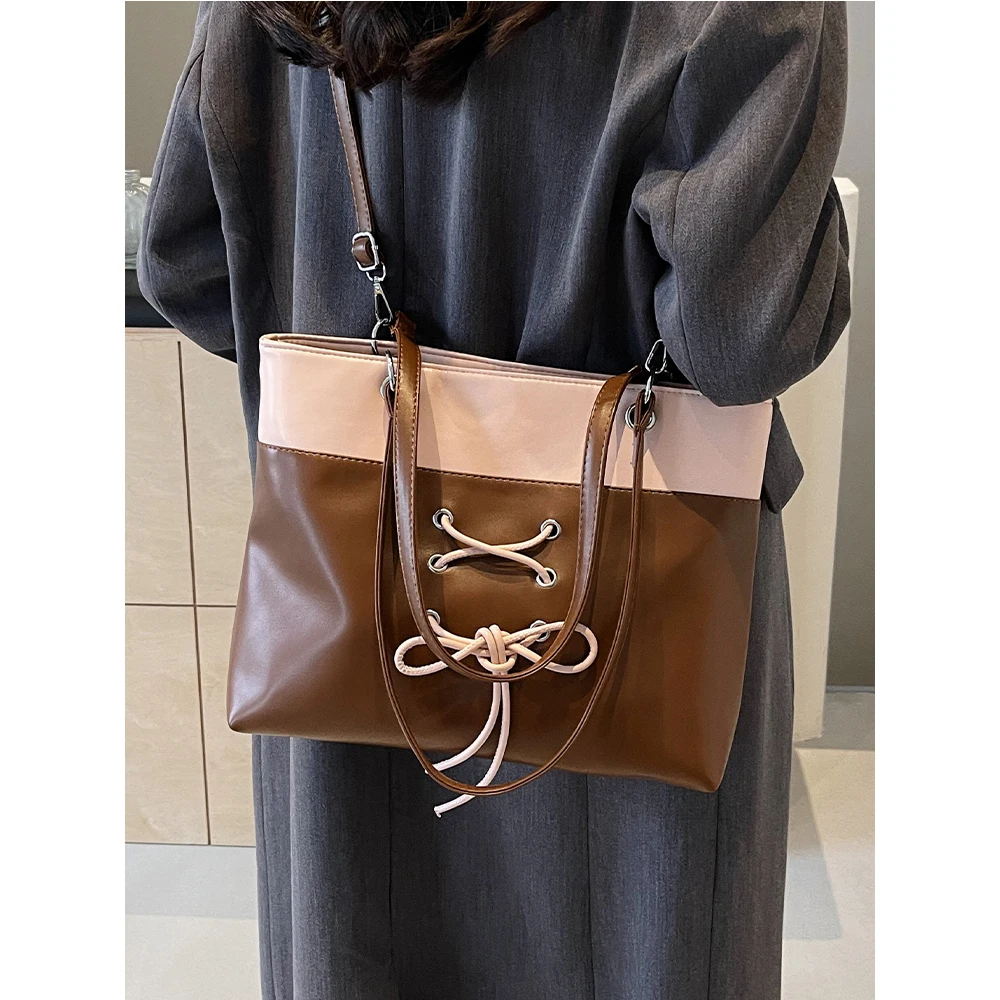 

Women Fashion Tote Bags Contrast Color Large Capacity Pu Leather Shoulder Bag Female Casual Commute Square Handle Bolsos