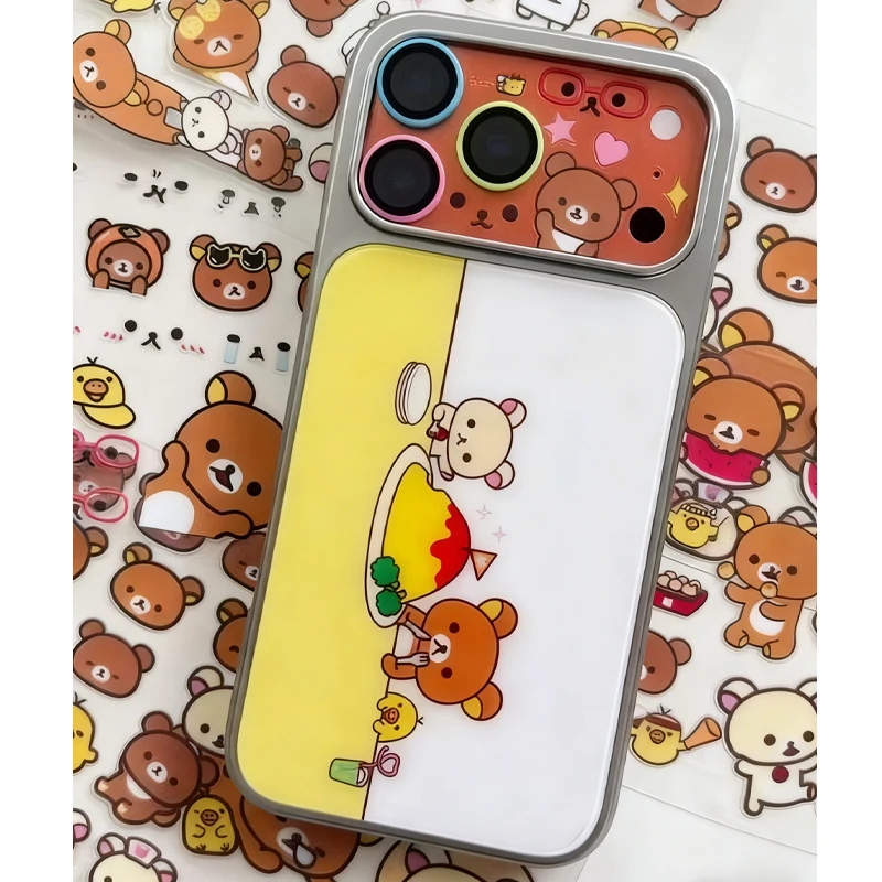 Coreano INS Alla Moda Del Fumetto Sveglio R-Rilakkuma Goccia Colla Cassa Del Telefono Per iPhone17 Promax Air 16 15 14 13 12 11 Pro Max Plus Y2k Copertura