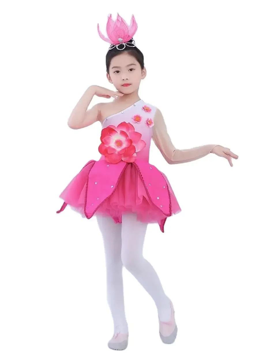 Children Contemporary Flower Dancewear Girls Dance Costume Kids Dance Dress Of Girl Stage Wear Magnolia Flower Dancing Costume