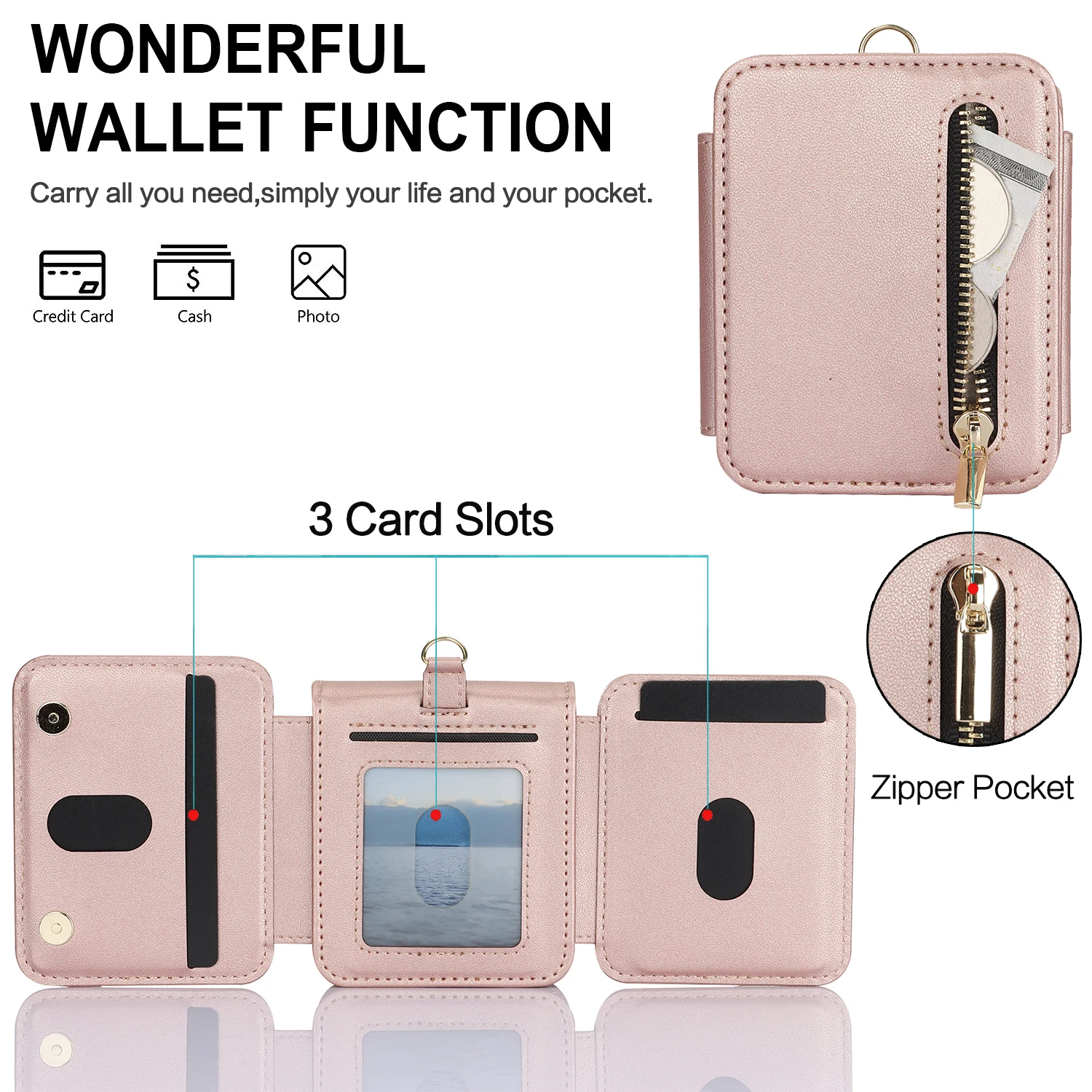 Luxury 2 in 1 Zipper Purse Crossbody Folding Case for Galaxy Z Flip 5 Z Flip 4 Z Flip 3 Shockproof Card Bag Wallet Leather Case