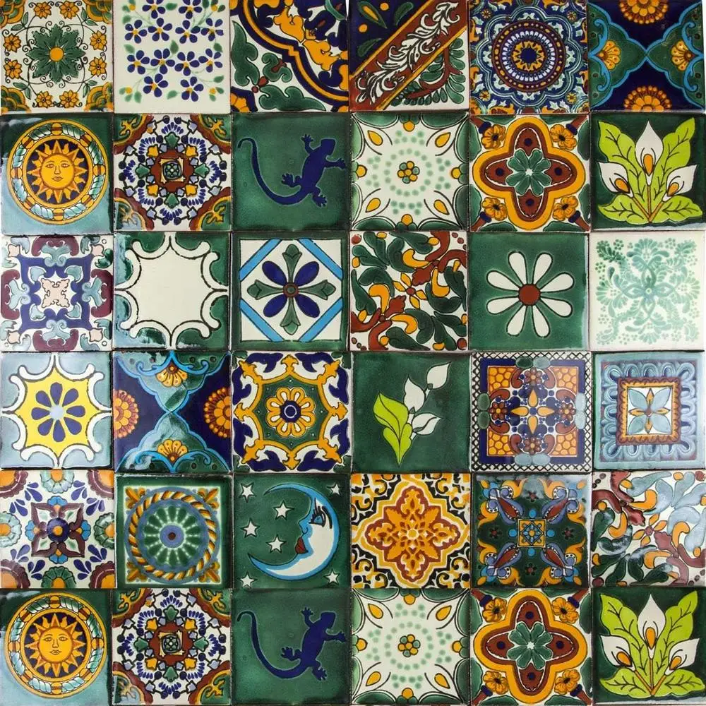 Handmade Mexican Ceramic Tiles 4x4 Inch 30 Pack Decorative Mosaic Tiles Bathroom Kitchen Shower Stairs Living Room Rustic Finish