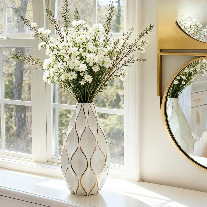 

Modern ceramic decoration large vase hotel flower arrangement crafts gold dried vase tabletop porcelain decoration high flower