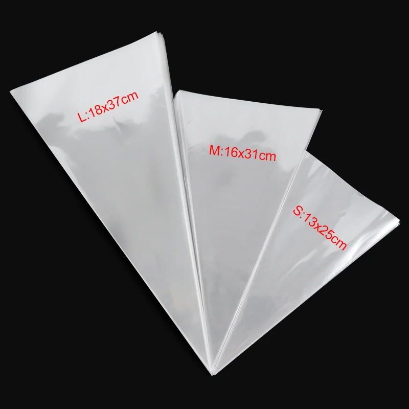 50Pcs Plastic Transparent Candy Bags Triangle Snack Bag Popcorn Cookie Packaging Bag For Wedding Birthday Baby Shower