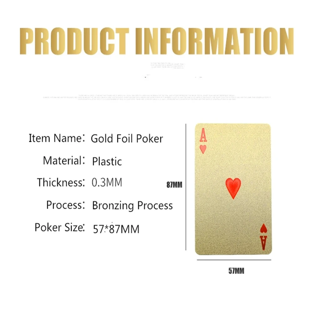 55pcs Golden Playing Entertain Cards Gold Foil Pokers Set Magic Cards 24K Gold Plastic Foil Pokers Durable Waterproof Cards