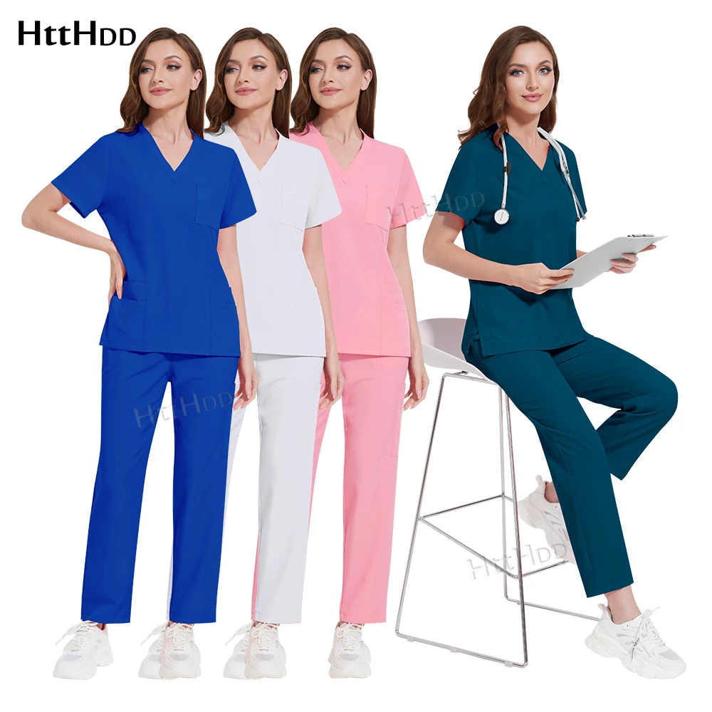 Enfermeira Scrubs Uniformes Médicos para Mulheres, Top e Calças Terno, Dental Clinic Hospital Work Clothes, Multicolor Scrub Sets, Beleza Spa, Enfermagem Scrub