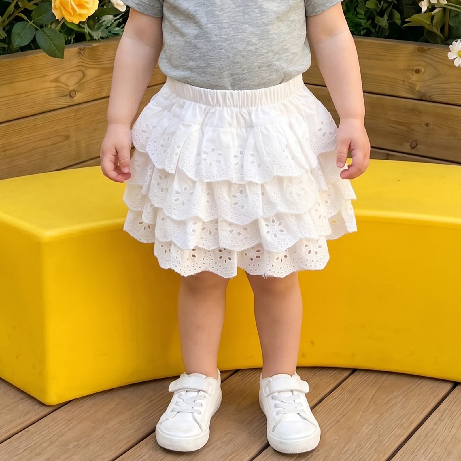 Summer Toddler Baby Girl A-line Skirt Floral Eyelet Embroidered Layered Ruffle Short Boho Skirts for Party Photography