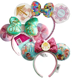 Disney Small World Mickey Mouse Headband Disneyland Minnie Ears HELLO/GOOD BYE Sequins Headwear Children Girl Toys Decoration