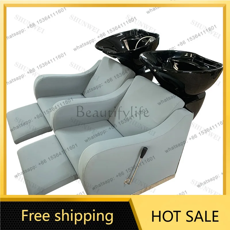 Factory Direct Sales High-end barber shop shampoo bed hair salon special semi-lying ceramic deep basin flush bed