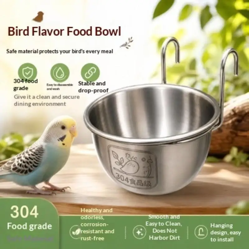 1/2PCS Stainless Steel Bird Feeder Bowl Hanging Parrot Bath Cups Stable Locking Food Water Dish For Budgie Cockatiel Cage