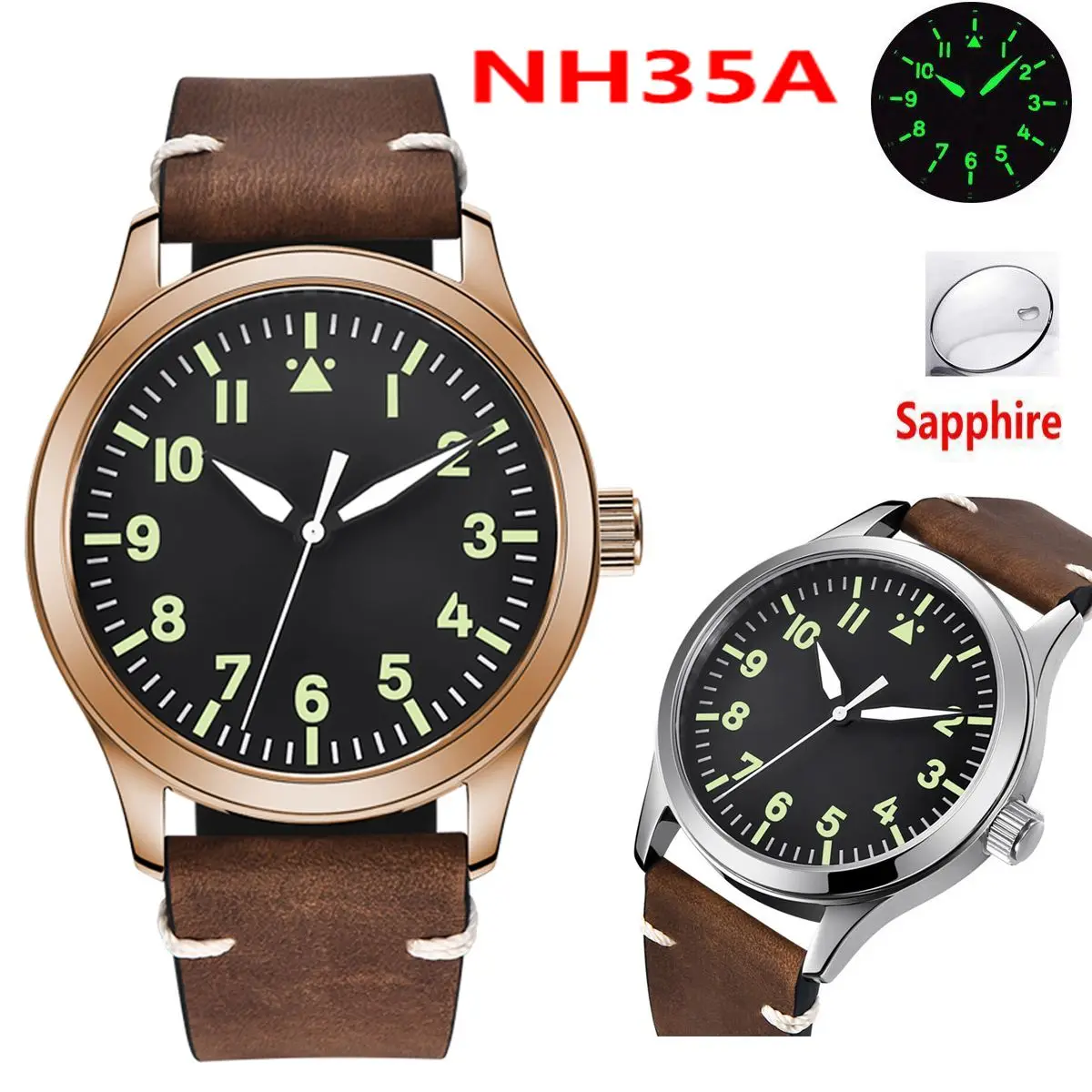 DIY Custom Logo Sapphire NH35 Watch Military Men reloj Automatic Luxury Sport Design Clock Lume Leather Mechanical Wrist Watches