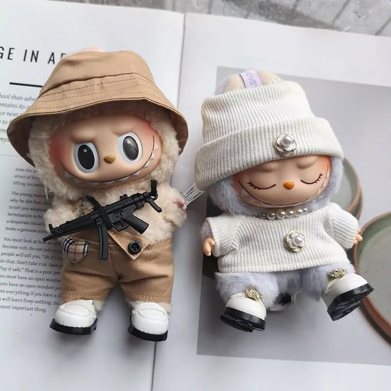 

17 см Labubu V1 V2 модный комплект с камелией, элитный комбинезон с принтом на заказ, сумка через плечо, аксессуары для оружия