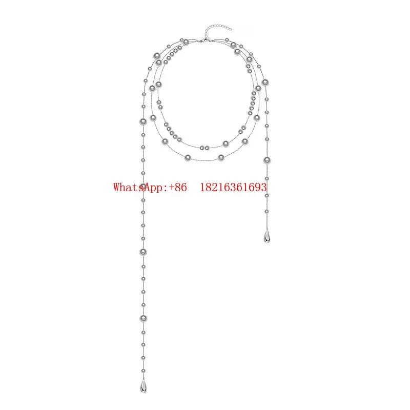 1PCS Broken Pearl Water Drop Necklace Women's Niche High-end Long Sweater Chain Women