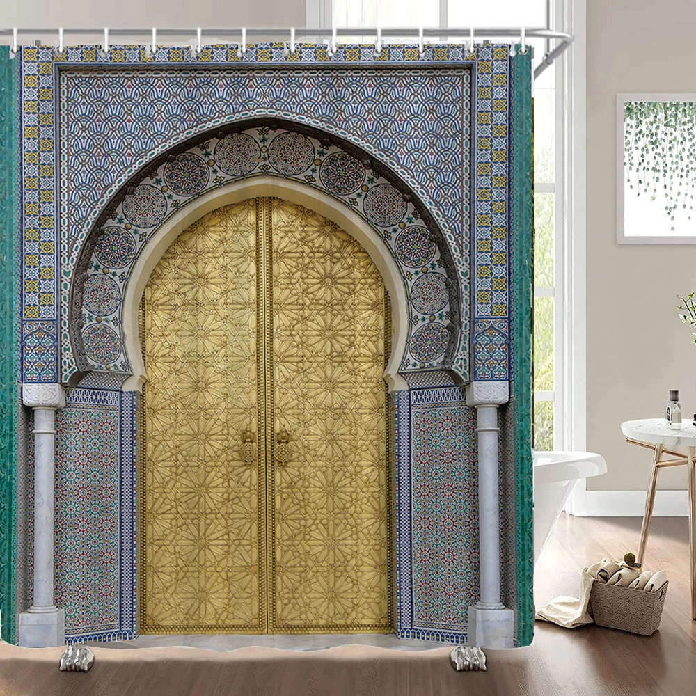 Retro Door Morocco Style Shower Curtains Waterproof Fabric 3d Bathroom Curtains With Hooks Decoration Large 240X180 Bath Screen