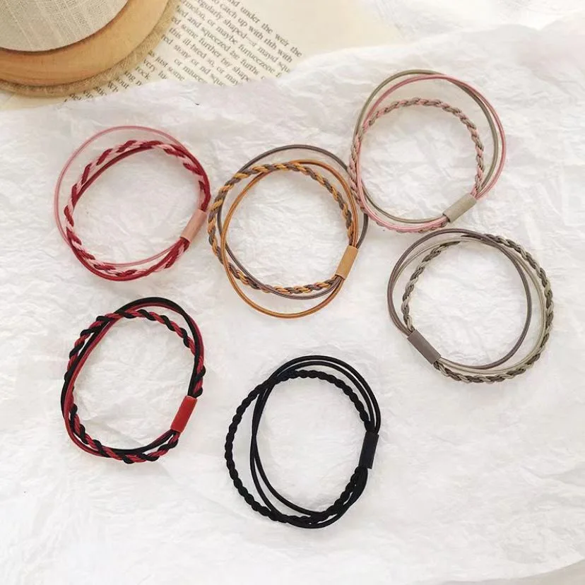 

Spring and autumn simple small fresh hair rope female 3-in-1 rubber band small leather cover hair band cute girl hair rope