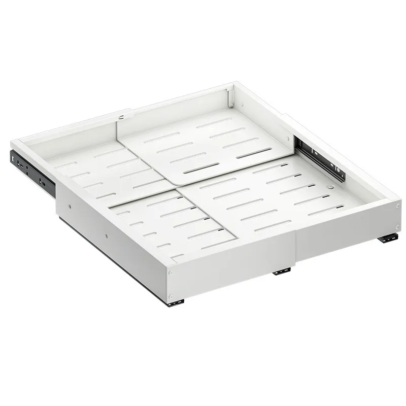 No Drill Drawer Type Cupboard, 4-Sided Retractable Pull Out Basket, Under Sink Kitchen Storage Rack for Dishes & Condiments