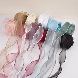 2.2/10M Length 4CMWidth Organza Yarn Ribbon Wave Edge Lace DIY Bridal Bouquet Packaging Bow Material Wedding Sewing Fabric Decor